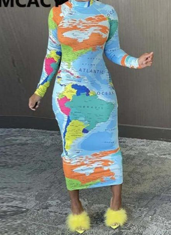 Map Printed Dresses 